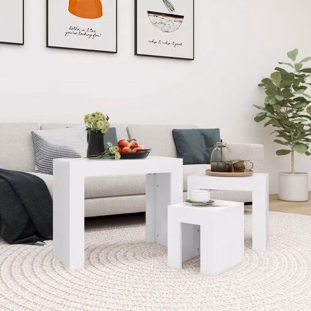 Berkfield Home Nesting Coffee Tables, Set of 3, White Matt MDF – 1