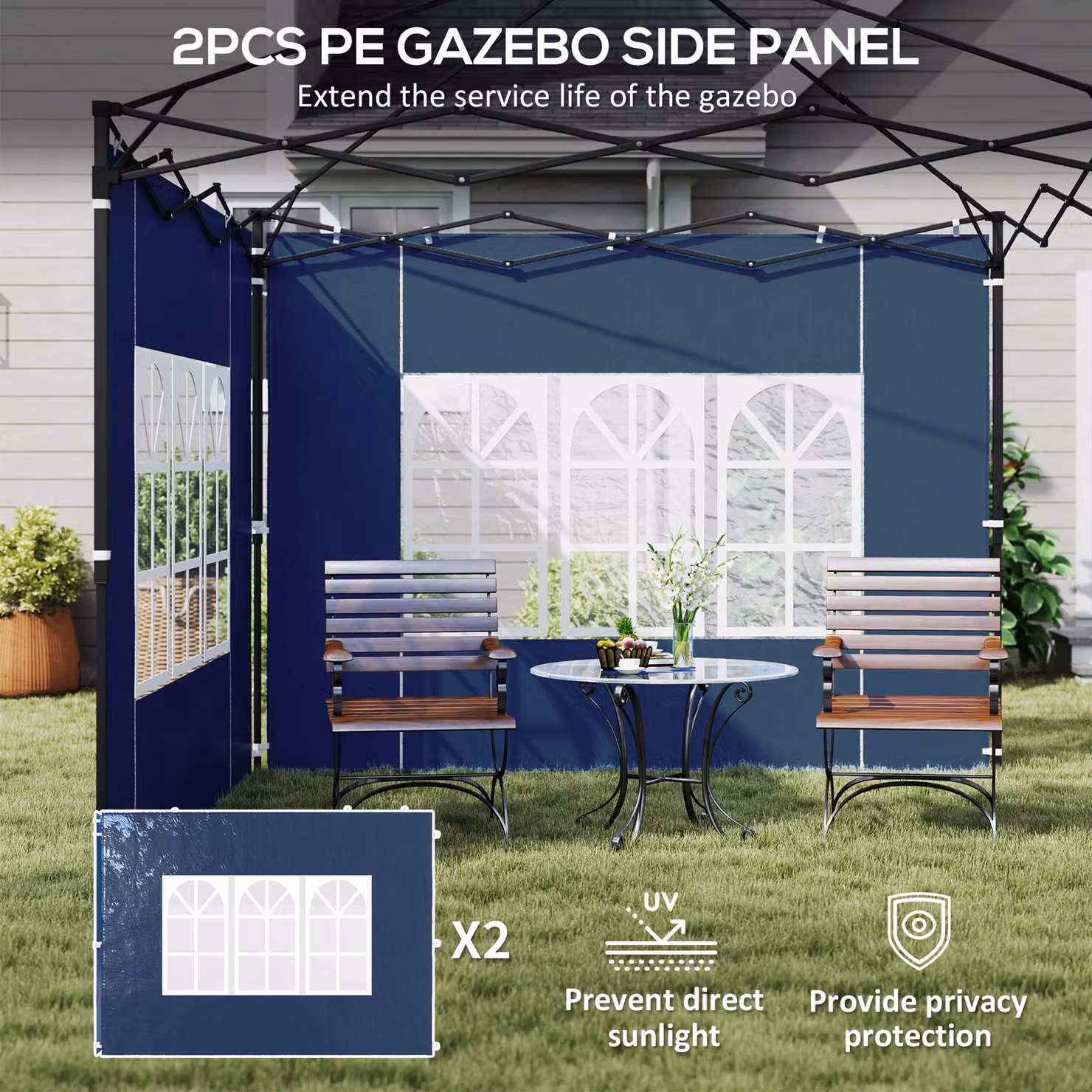 Outsunny Set of Two Blue Gazebo Frame Replacement Walls, W 300 x D 300 x H 193 cm – 4