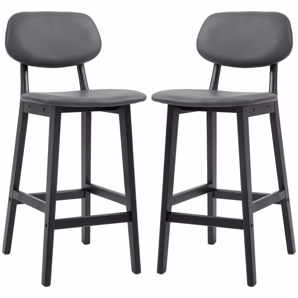 STILVORA Set of 2 Modern Bar Stools with Wooden Structure and Grey Synthetic Leather – 5