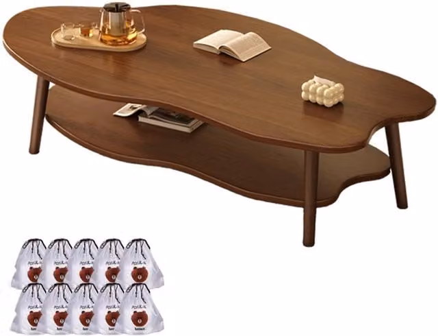KORVIXA Brown 2-Layer Modern Cloud Coffee Table with Rounded Edges and Serving Tiers, W/D/H: 50 x 40 x 40 cm
