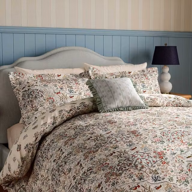 Sanderson Moat Birds Cotton Percale Duvet Cover and Pillowcase Set, Multicolour, W: 180 cm, H: 200 cm