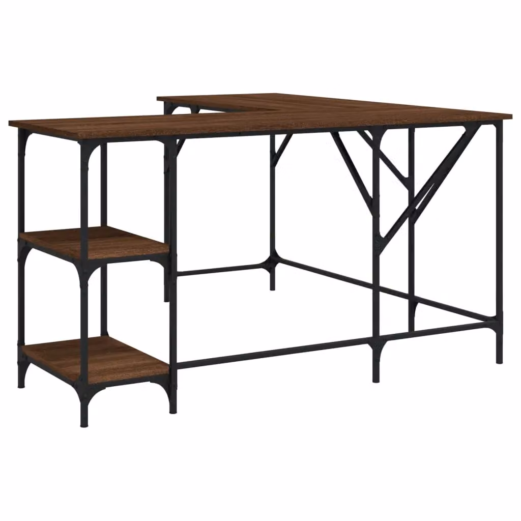 Berkfield Brown Oak Corner Home Office Desk, W/D/H: 139 x 139 x 75 cm – 2