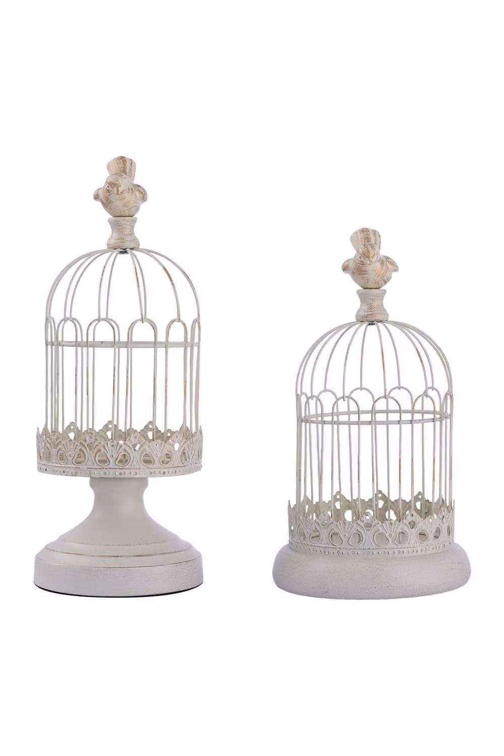 Living and Home Vintage-Style Metal Birdcage Candle Holders, 2-Piece Set in White – 3