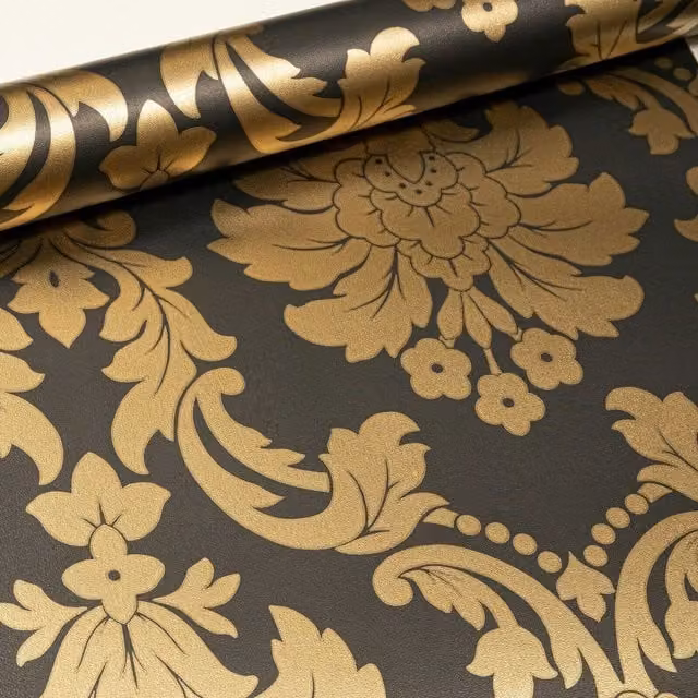 Arthouse Gold Black and Silver Traditional Vintage Floral Damask Metallic Wallpaper
