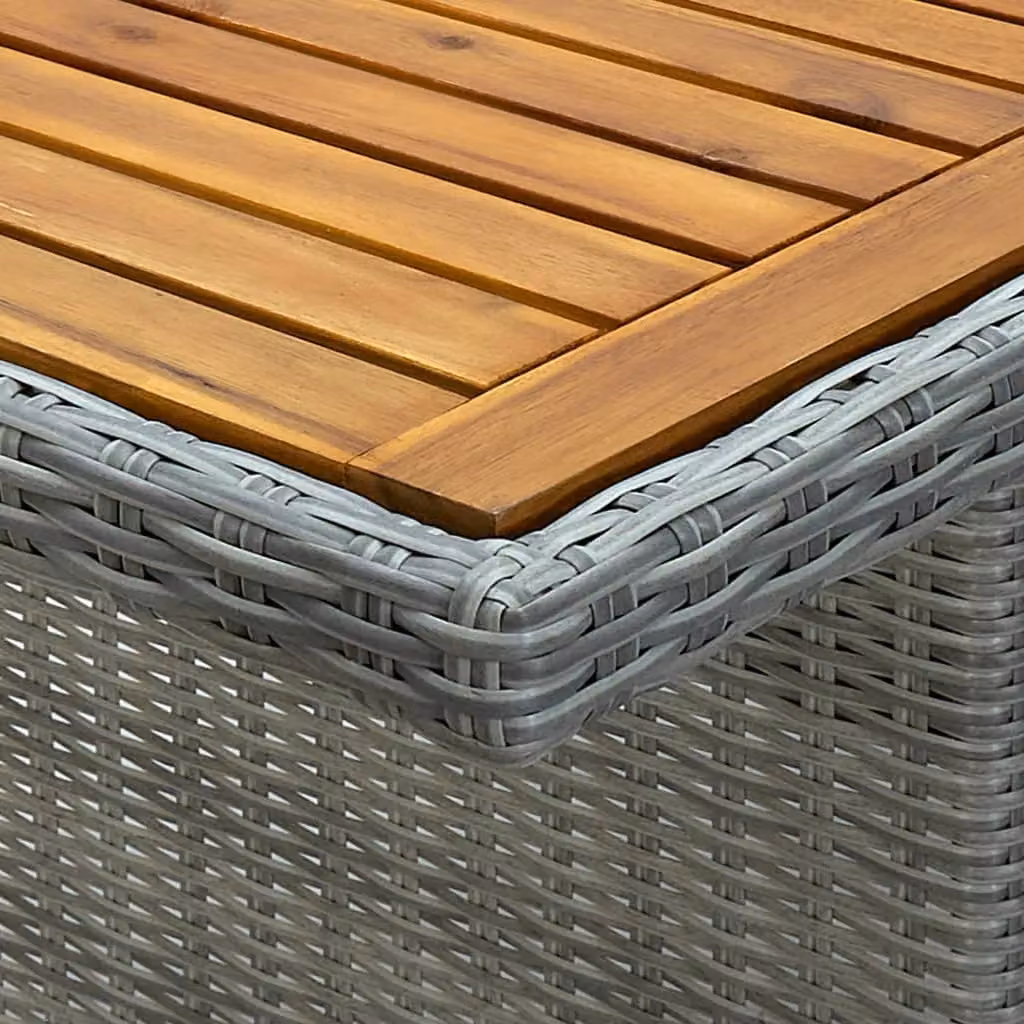 Berkfield Home Garden Table in Light Grey Poly Rattan and Solid Acacia Wood – 3