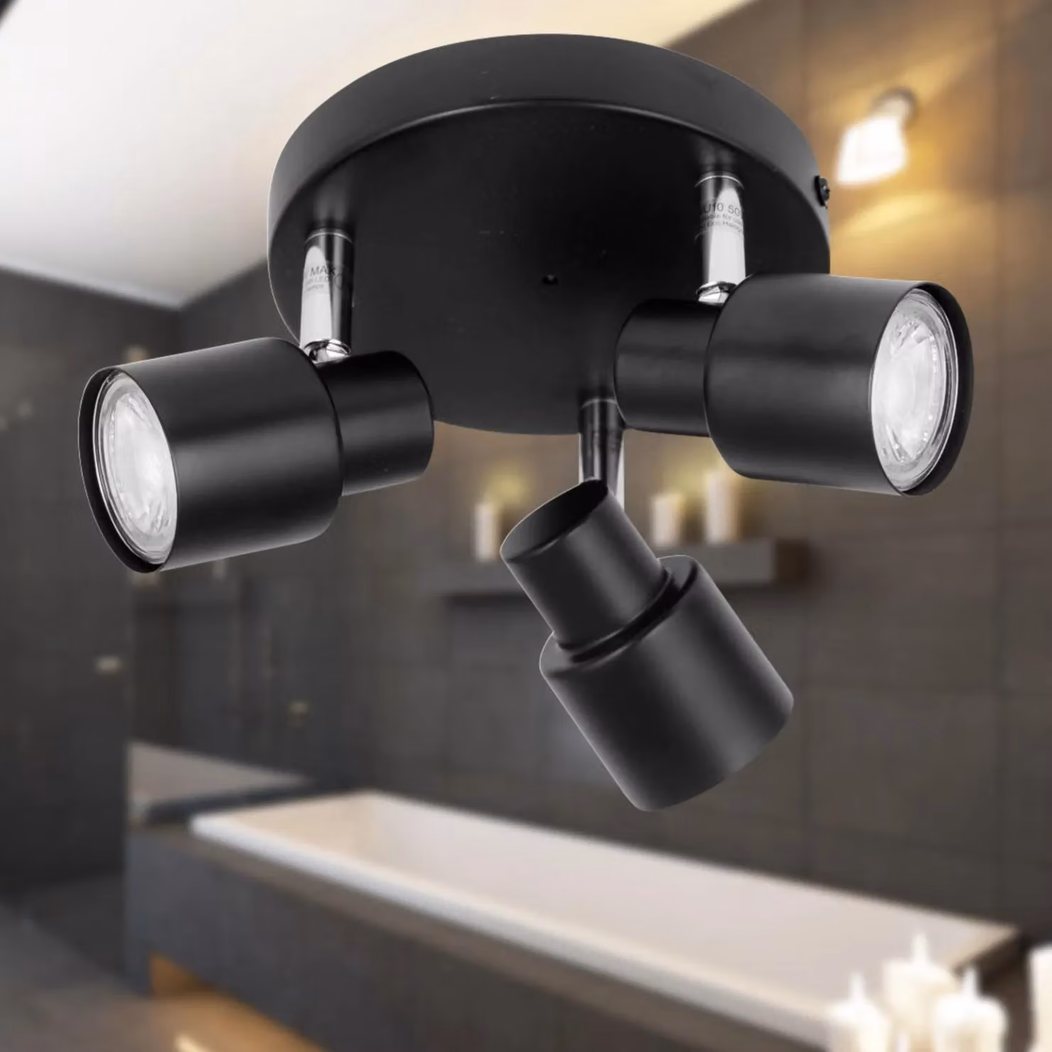 First Choice Lighting Irwin Black 3 Light IP44 Round Surface Mounted Bathroom Spotlight – 3