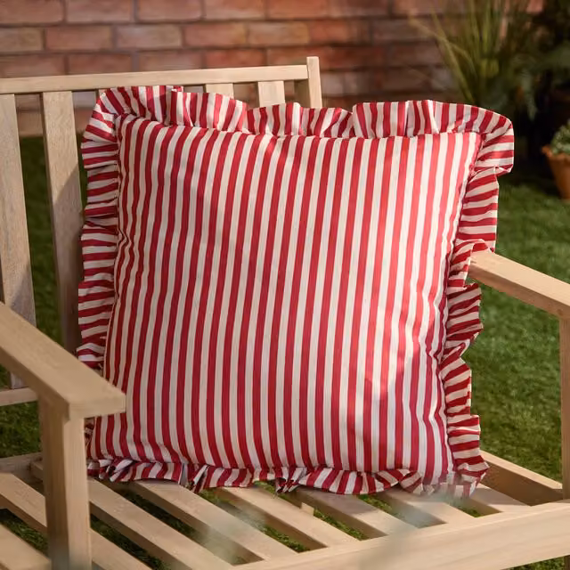 Make It A Home Millie Ruffle Striped Square Outdoor Cushion in Red