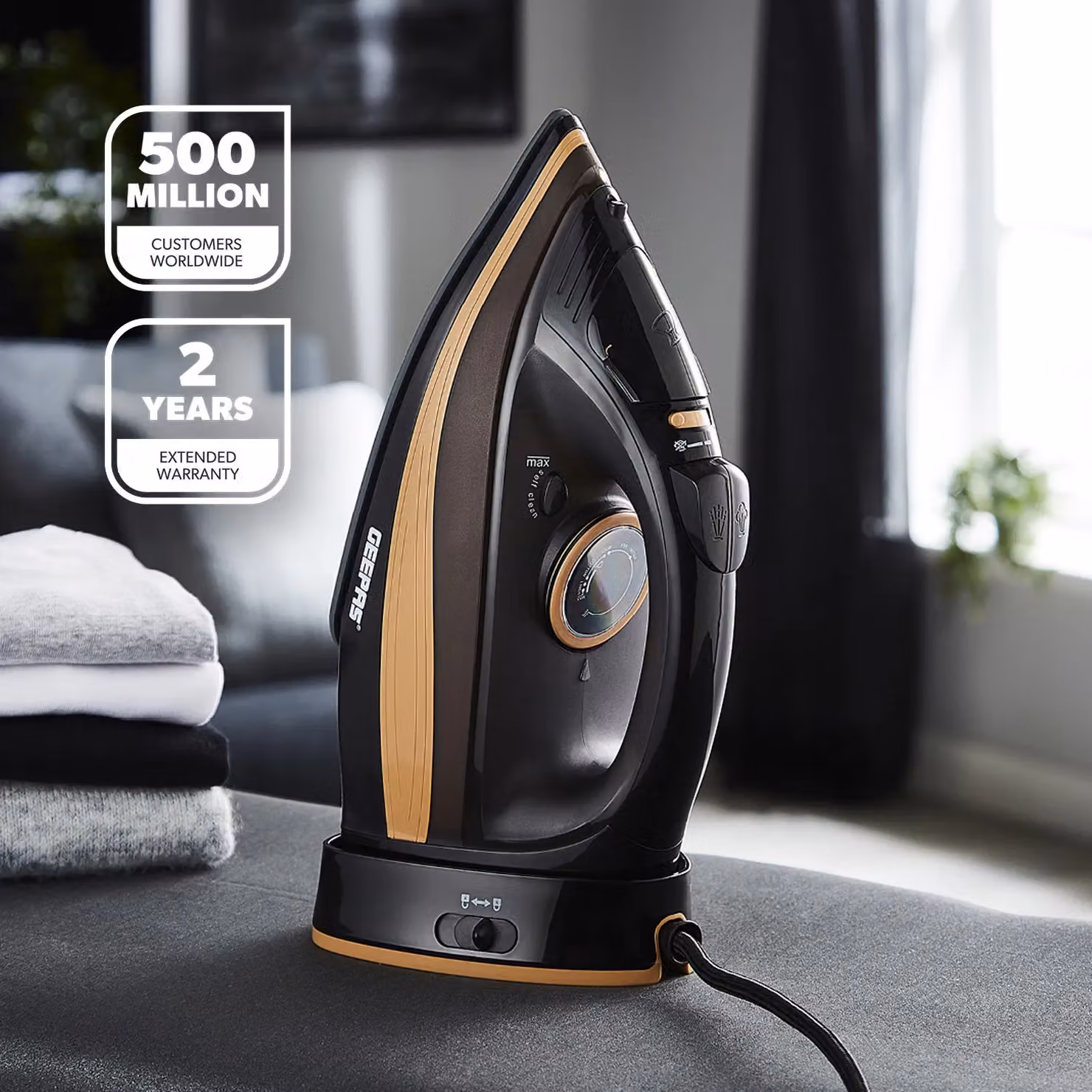 Geepas 2 in 1 Steam Iron with Ceramic Non-Stick Soleplate, 2400W, Black – 2
