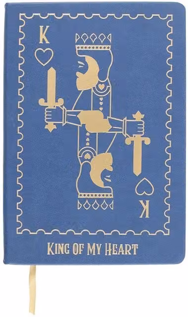 Kingsbury Gifts King of My Heart Playing Card A5 Lined Hardcover Notebook in Blue and Gold