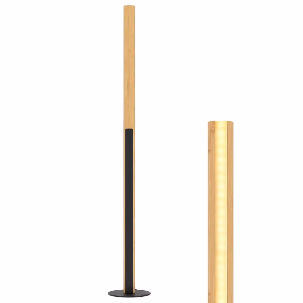 Costway Bamboo LED Floor Lamp with Foot Switch, Dimmable Mid-Century Corner Lamp in Natural Wood Finish – 2