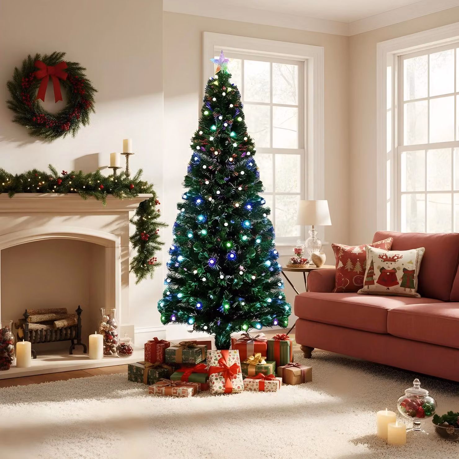 Shatchi Berries Balls LED Pre-Lit Fibre Optic Christmas Tree in Green, Height: 90 cm – 3