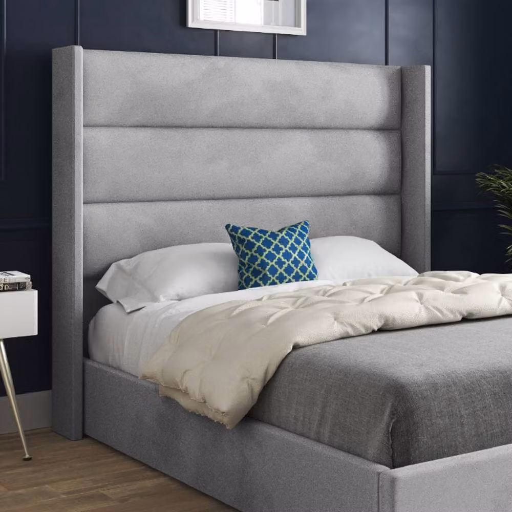 KDMD Shipbourne Winged Upholstered Designer Bed Frame in Grey Velvet, W/D/H: 180 x 200 x 159 cm – 4