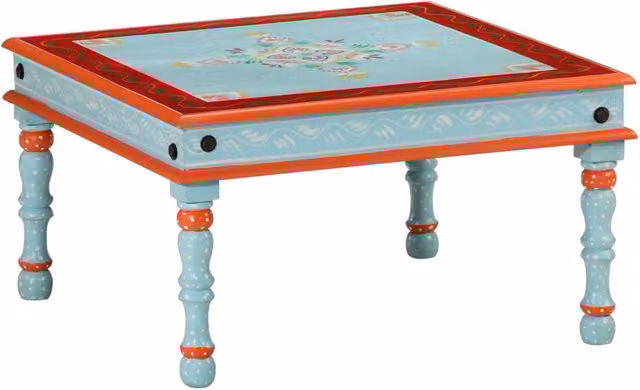 Berkfield Home Blue Hand Painted Floral Mango Wood Coffee Table – 1