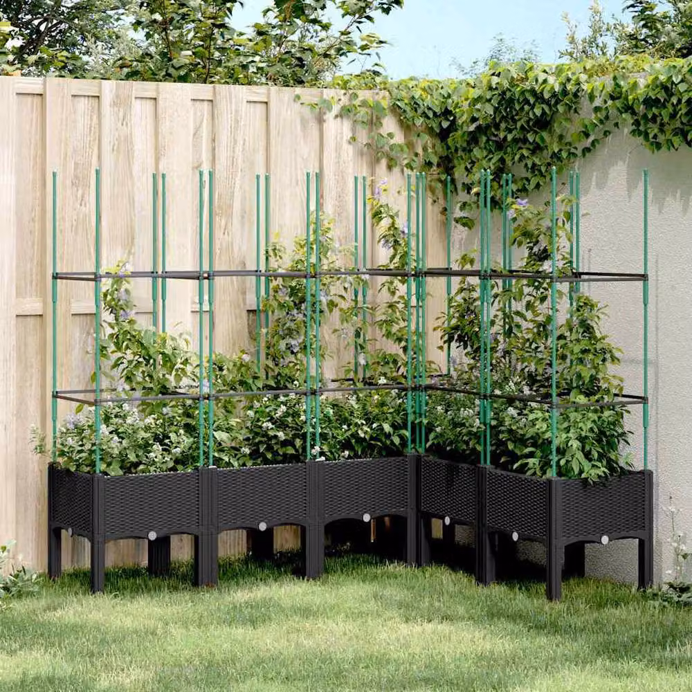 Berkfield Home Garden Planter with Trellis in Black, W/D/H: 160 x 120 x 142.5 cm – 2