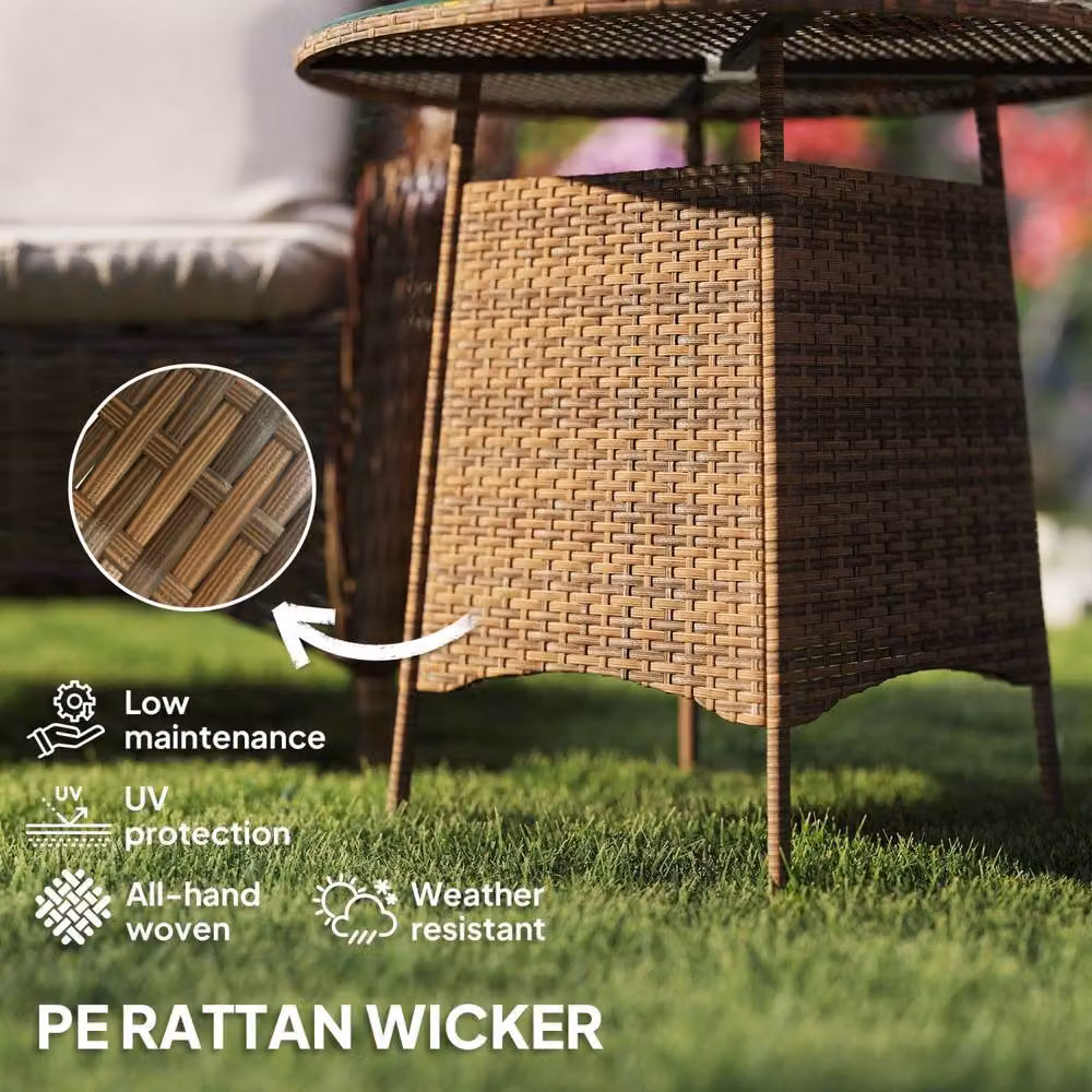 Wyld Haus Rotasa Brown Rattan Outdoor Coffee Table with Tempered Glass Top – 3