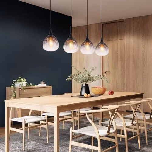 Globo Lighting Olsen Bar Pendant Light with Black Metal and Smoke Glass Shades, 4x E27, Height: 120 cm, Width: 120 cm, Depth: 20 cm – 3