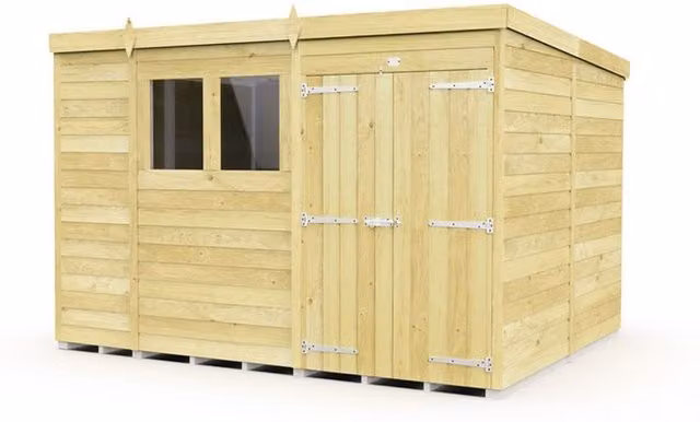 Buttercup Farm Brown Pent Shed with Double Doors and Windows, W: 329 cm, D: 231 cm, H: 201 cm