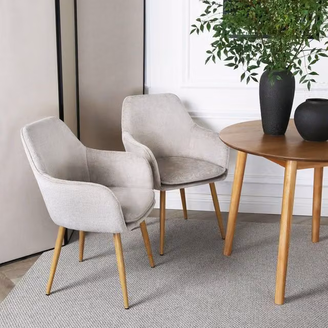 Home Garden Direct Muse Accent Chair with Metal Frame and Beige Fabric Upholstery