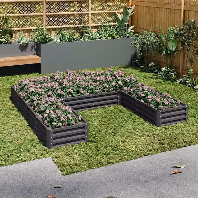 Livingandhome U-shaped Metal Raised Garden Bed with 5 Compartments in Anthracite Grey