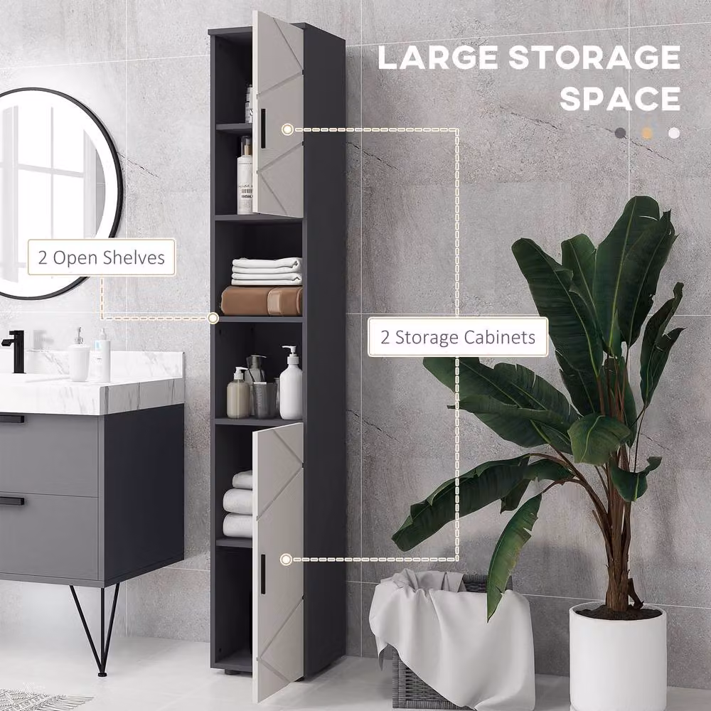 STILVORA Modern Grey Bathroom Storage Cabinet with Hinged Doors and LED Lighting – 3