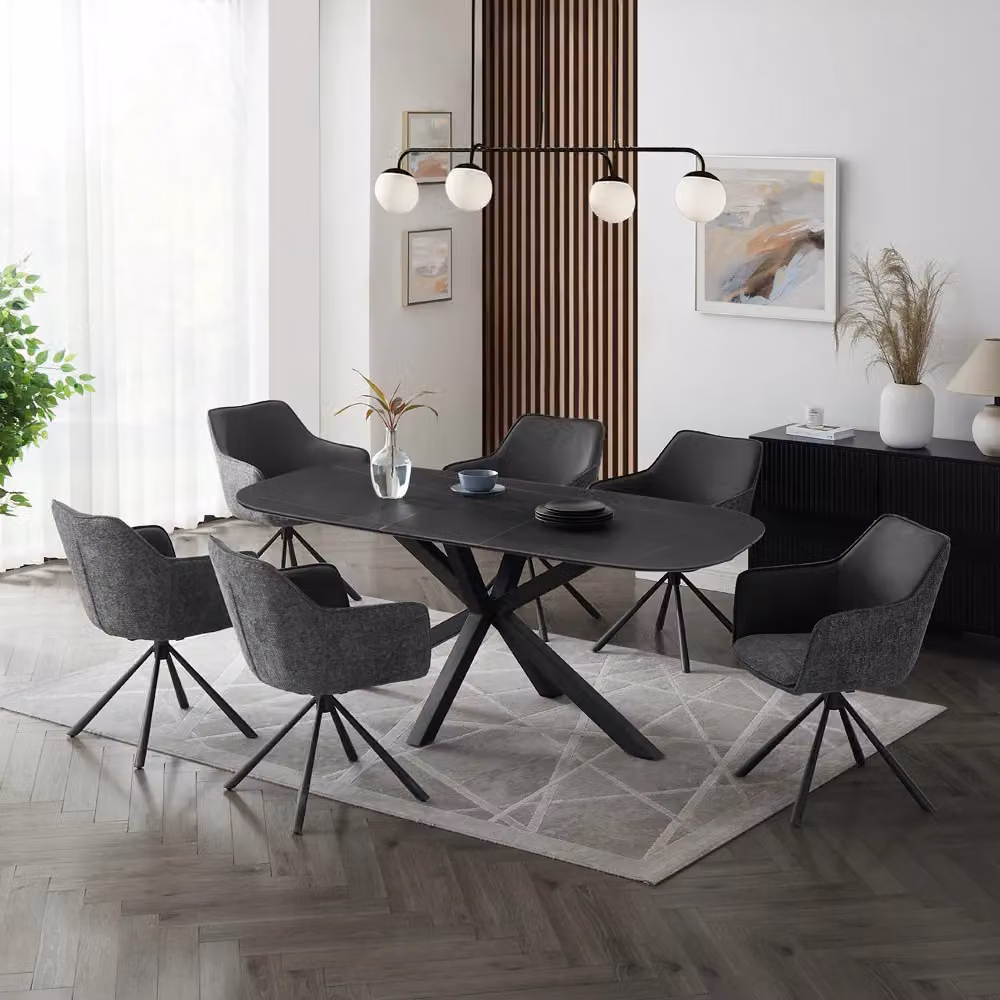 Home Detail Violet Black Sintered Stone and Ceramic Extendable Rectangular Dining Table with X-Frame Base – 5