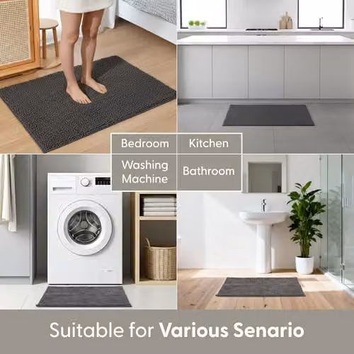 Keplin Non-Slip Microfibre Chenille Bath and Toilet Mat, Grey, W: 50 cm, D: 80 cm – 12