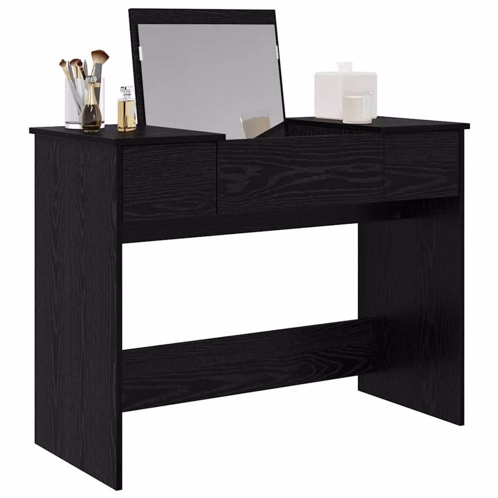 Berkfield Home Modern Dressing Table with Mirror in Black Oak, W: 100 cm, D: 45 cm, H: 76 cm – 2