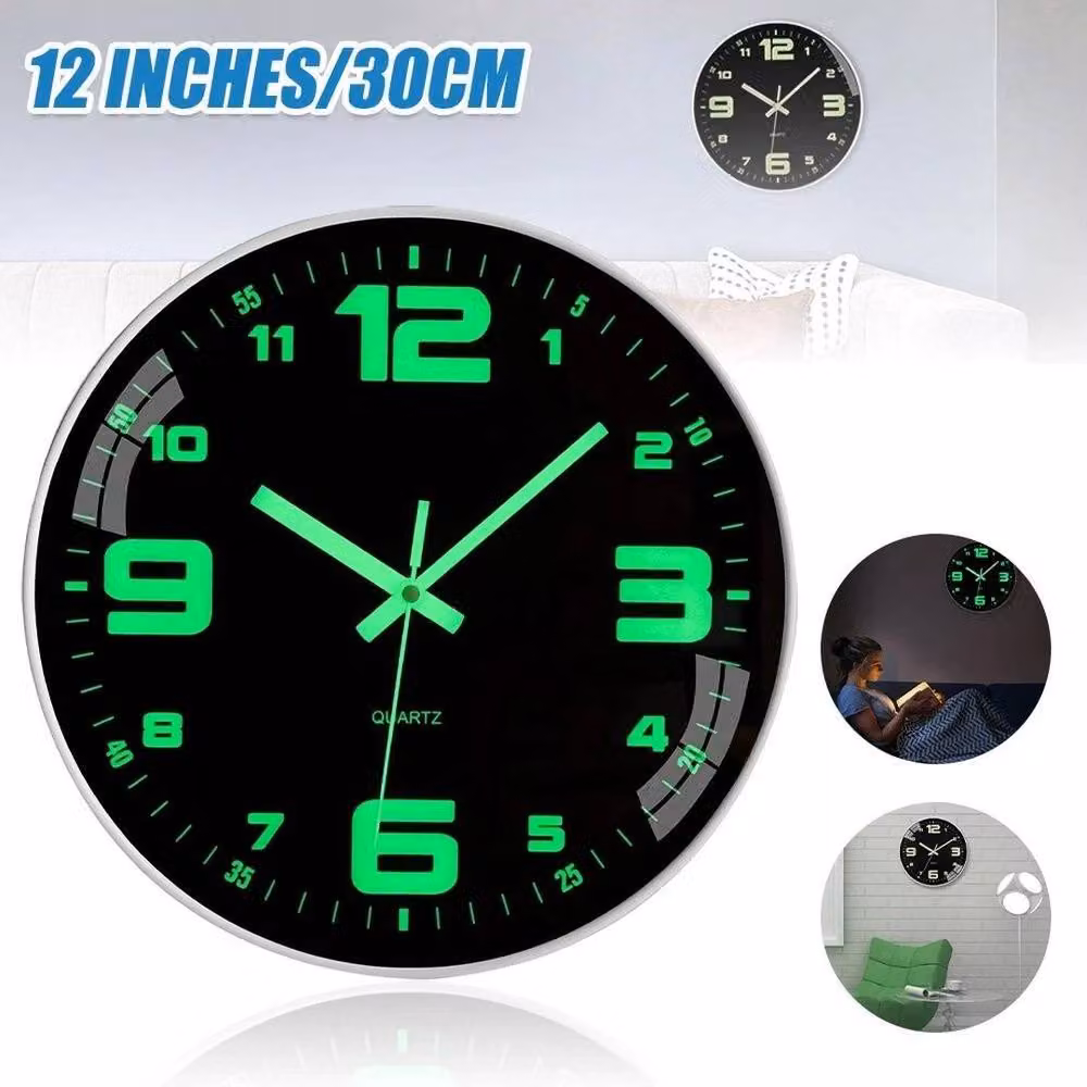 EONLION Large Round Analog Wall Clock in Black, Diameter: 30.48 cm – 3