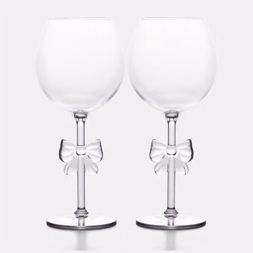 OHS Set of 2 Reusable Plastic Bow Wine Glasses in Transparent – 2