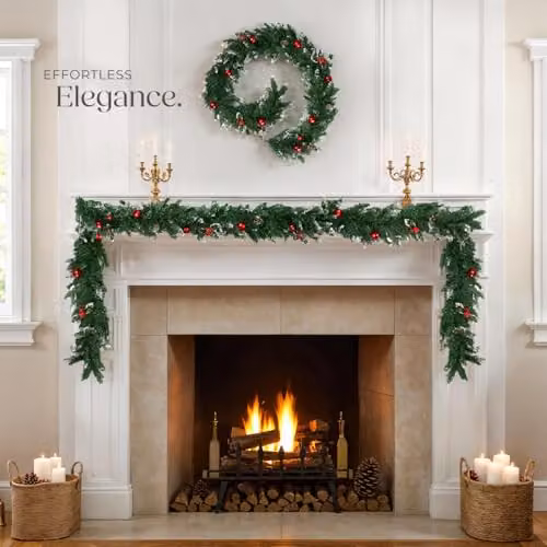 tectake Christmas Garland with Baubles, Pine Cones and Berries in Green and Red – 8