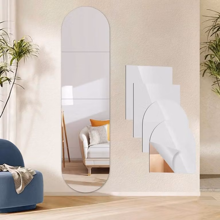 PAWNORA Silver Self-Adhesive Square Mirror Wall Tiles, 4 Pieces, W/H: 30 x 30 cm