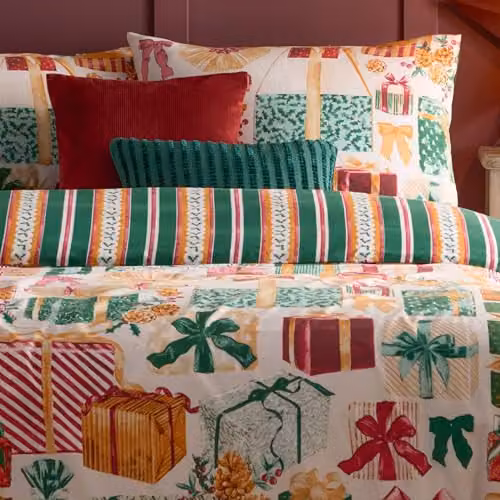 Riva Home All Wrapped Up Reversible Striped Christmas Duvet Cover Set, Green and Red, W/D/H: 180 x 200 cm – 4