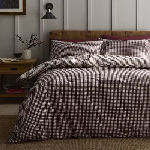Appletree Micro Check Red Cotton Duvet Cover Set, Reversible and Breathable, W/D/H: 200 x 200 cm