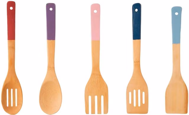 Orsina Aleki 5pc Assorted Bamboo Kitchen Utensil Set in Brown and Multicolour
