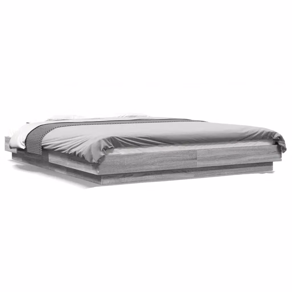 Berkfield Home Grey Sonoma Bed Frame with LED Under-Bed Lighting and USB Charging Port, W/D/H: 160 x 200 cm – 2