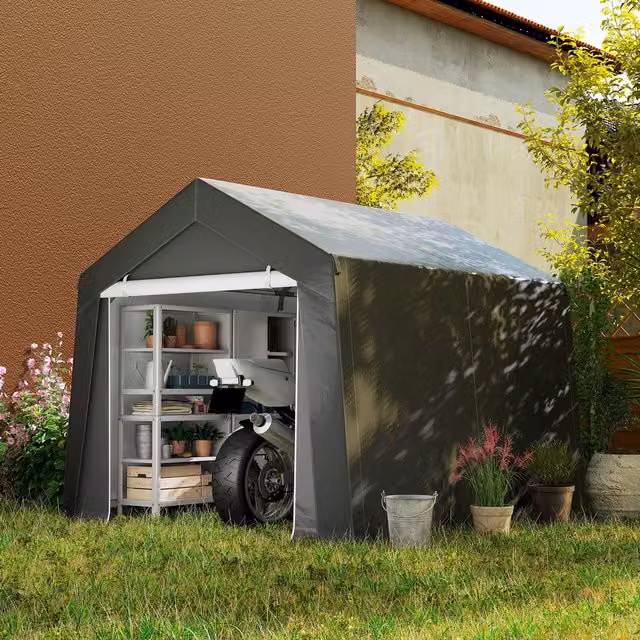 OUTSUNNY Heavy Duty Waterproof Portable Gable Shed in Dark Grey, W: 300 cm x D: 300 cm x H: 235 cm