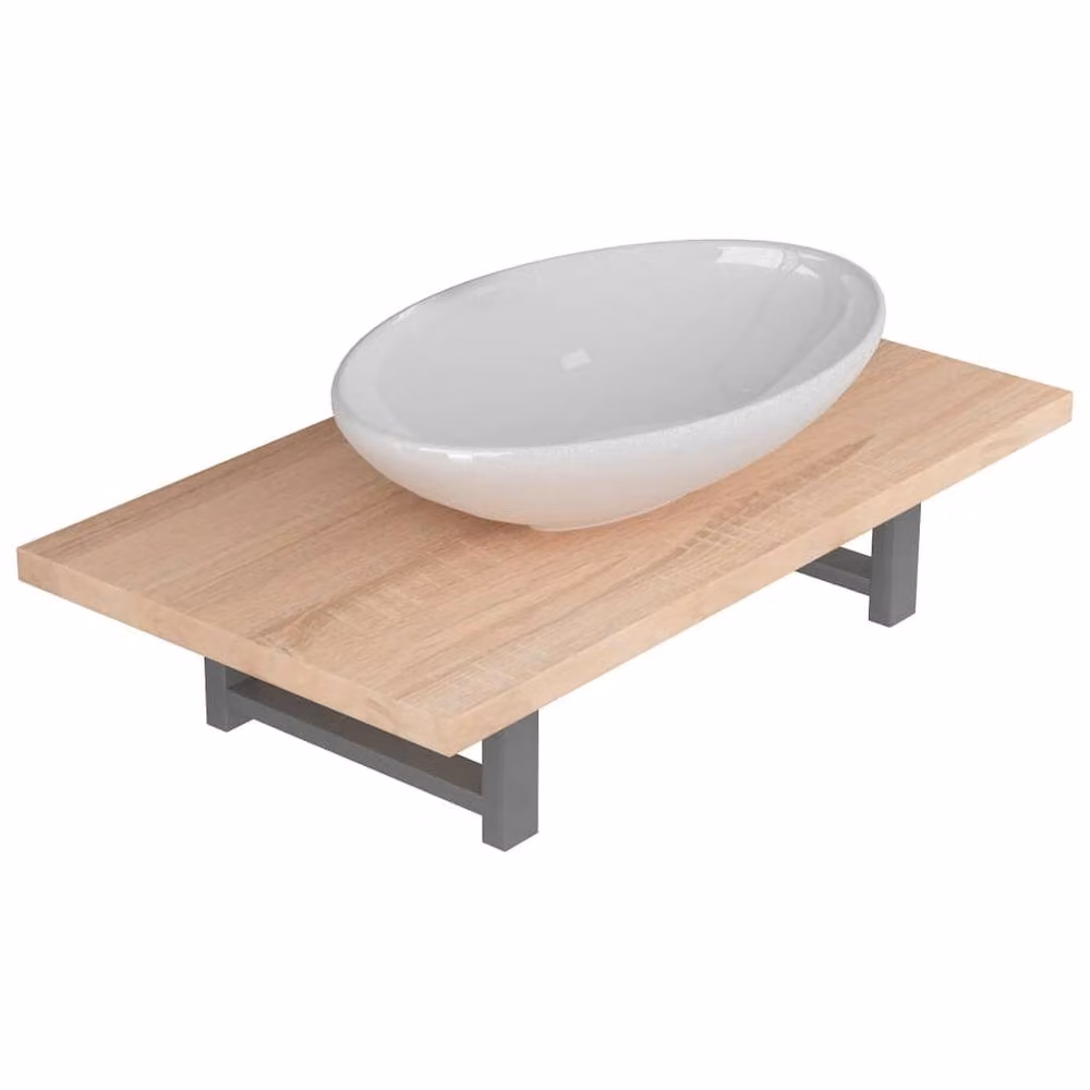 Berkfield Home Two Piece Modern Wall Mounted Bathroom Furniture Set in Brown Glossy Oak and Ceramic – 2