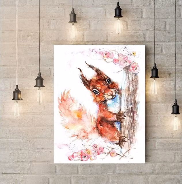 Be Coventry Curious Red Squirrel and Blossom Canvas Wall Art, Multicolour, W: 30.48 cm, H: 30.48 cm, D: 1.0 cm