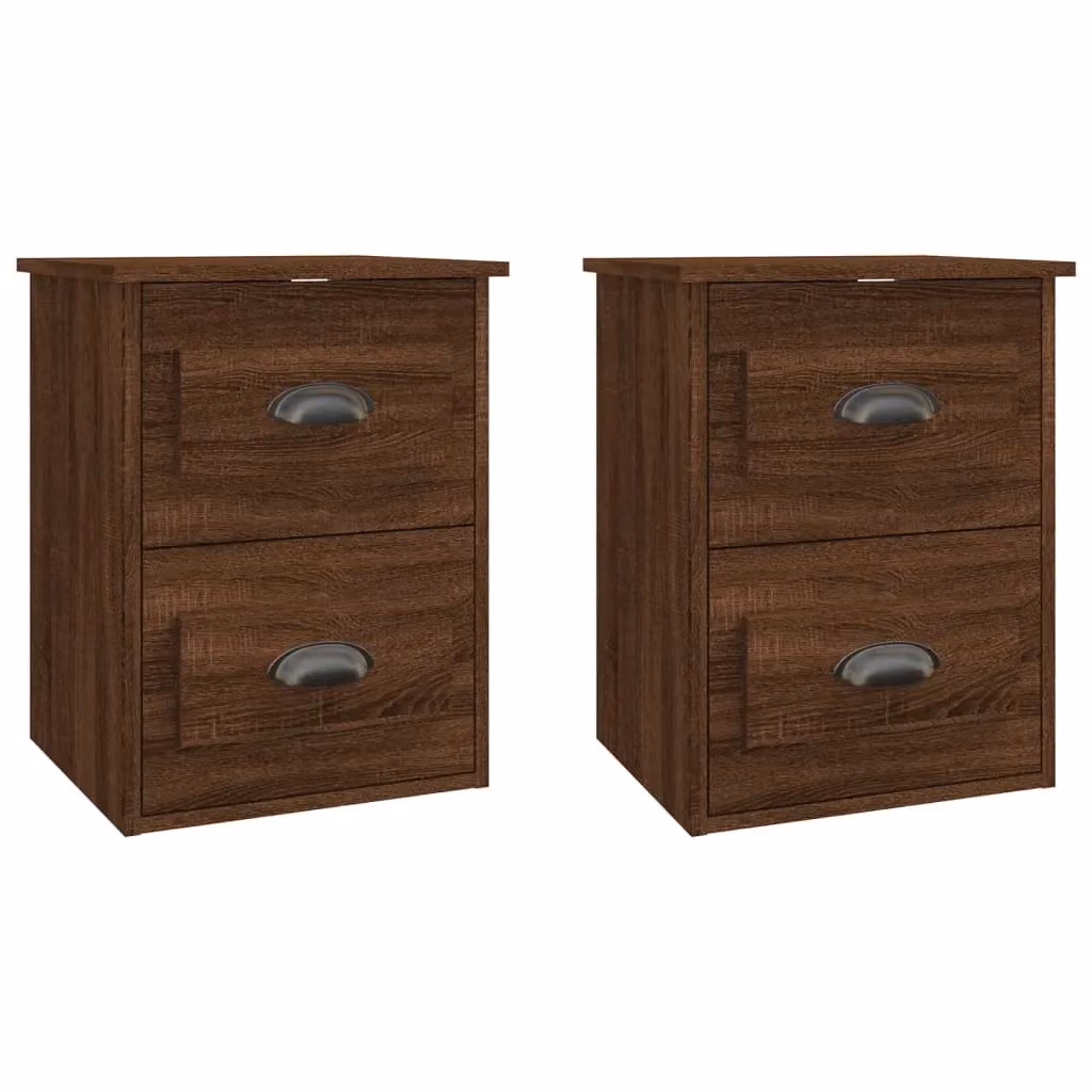 Berkfield Home Wall-mounted Bedside Cabinets, 2 Piece Set, Brown Oak, W: 41.5 cm, D: 36 cm, H: 53 cm – 2