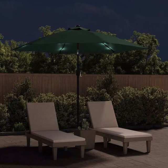 Berkfield Home LED Cantilever Umbrella in Green with Polyester Canopy and Steel Frame, Diameter: 300 cm – 1