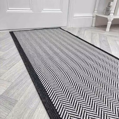 runrug Illusion Reversible Indoor/Outdoor Hallway Runner Rug, Black, W: 60 cm, L: 210 cm – 1