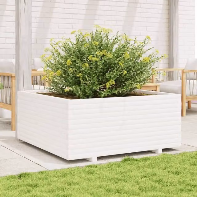 Berkfield Home Beautiful Garden Planter Tub in White Solid Pine Wood, W/D/H: 110 x 110 x 49.5 cm – 1