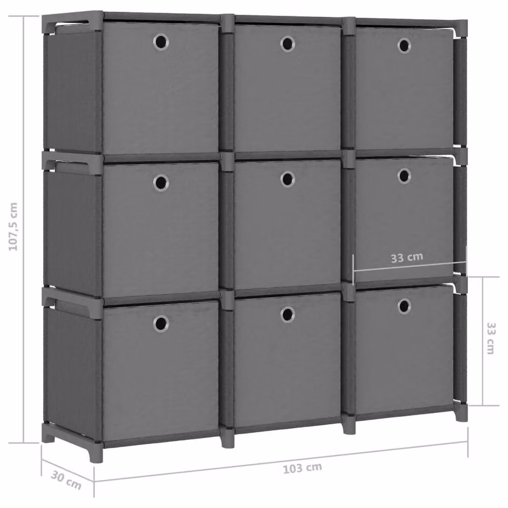 Berkfield Home 9-Cube Display Shelf with Boxes in Grey, W/D/H: 103 x 30 x 107.5 cm – 3