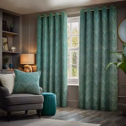 Paoletti Gatsby Jacquard Eyelet Curtains, 2 Panels, Green, Width: 117 cm, Drop: 137 cm – 2