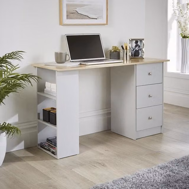Home Source Camden Modern 3 Drawer Computer Desk in Grey