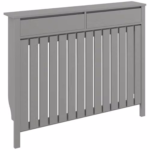 HOMCOM Modern Grey MDF Wood Radiator Cover with Drawers and Vertical Slats, W/D/H: 119 x 19 x 93 cm