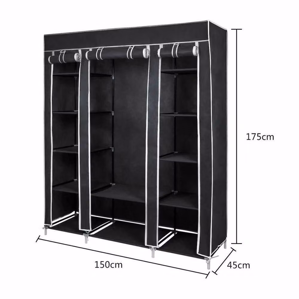 EONLION Black Fabric Canvas Wardrobe with Hanging Rail and Shelving, W/D/H: 50 x 50 x 175 cm – 2