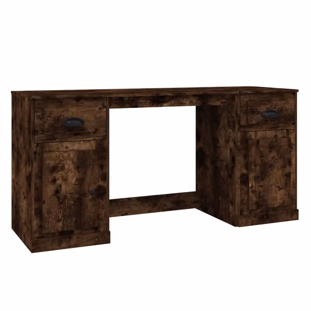 Berkfield Home Smoked Oak Home Office Desk with Cabinet in Brown – 1