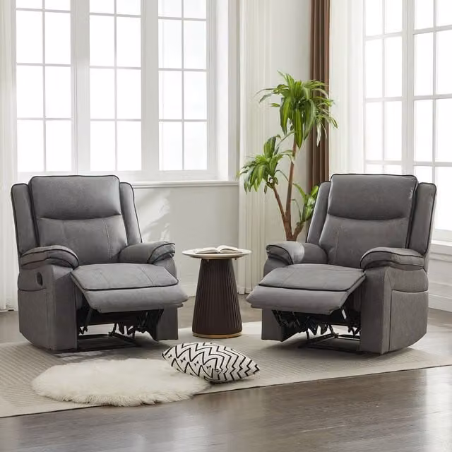 FURNITURE ONE Manual Recliner Sofa Set, 2 Seater and 1 Seater Modular Sectional Couches in Grey – 1