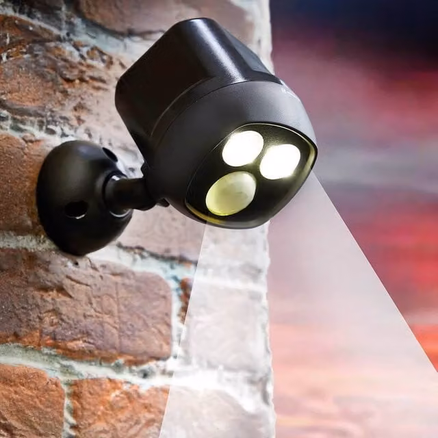 Coopers of Stortford Motion Sensor Spotlight with 2 LED Lights and 360 Degree Rotating Head, Black, Height: 11 cm